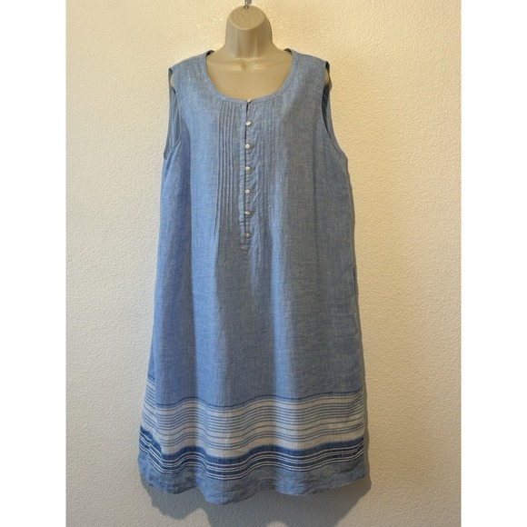 Talbots Dresses & Skirts - TALBOTS Womens Plus 22W Linen Shift Dress Midi Blue / White Coastal